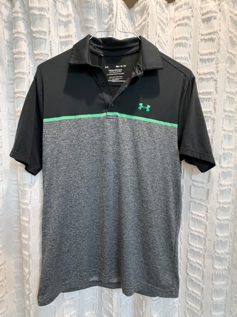 Under Armour Black & Gray Polo with Green Stripe